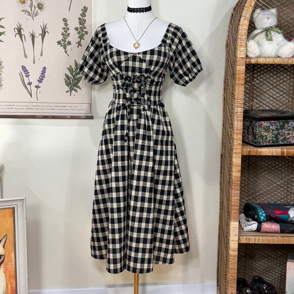 Partysu Plaid Lace Up Corset Milkmaid Dress Dolly Coquette Cottage Prairie S - Picture 1 of 5